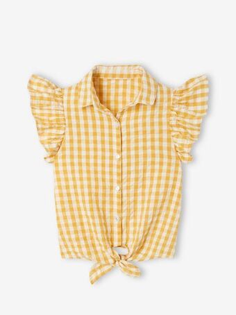 Vertbaudet Blusa de ganga, com folho bordado nas mangas, para menina -... promoção