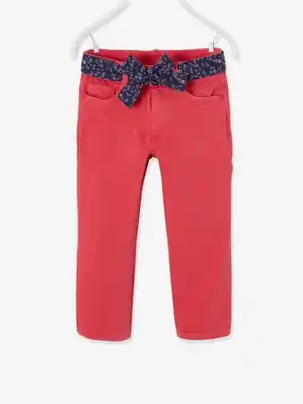 Vertbaudet Calças com cinto estampado às flores, para menina -... promoção