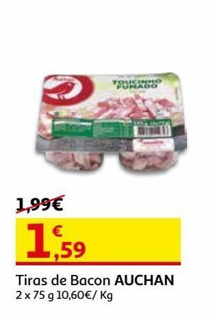 Auchan Tiras de bacon auchan:2x75 g promoção