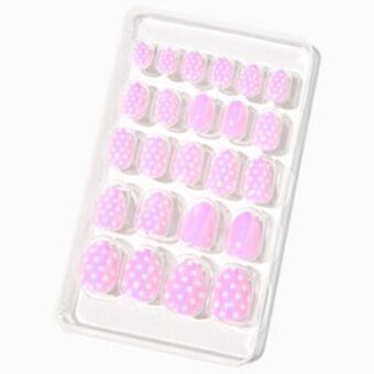 Claire's Pink polka dot stiletto press on vegan faux nail set (24 pack) promoção
