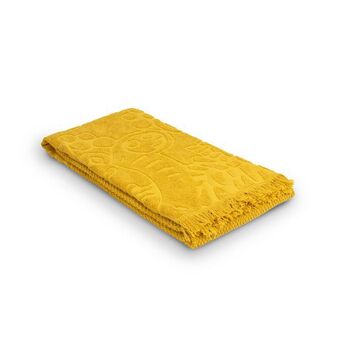 Toalha jacquard com franja ocre