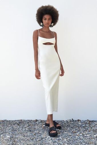 ZARA Vestido com linho cut out promoção