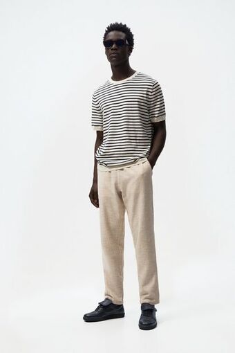 ZARA Calças de cintura jogger às riscas promoção