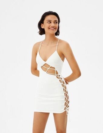 Bershka Vestido mini ottoman lace up promoção