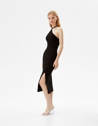 Bershka Vestido mini nervuras aro de metal promoção