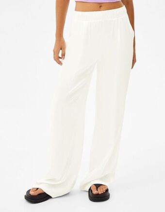Calças wide leg acetinadas elástico cintura