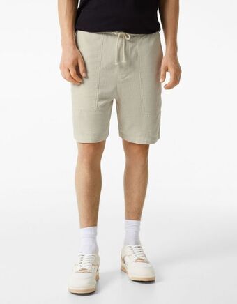 Bershka Calções bermuda jogger com efeito linho promoção
