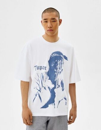 Bershka T-shirt manga curta extra loose tupac promoção