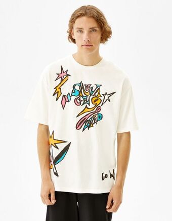 Bershka T-shirt manga curta oversize estampado promoção