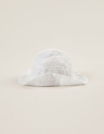 Chapéu com bordado inglês para bebé menina, branco