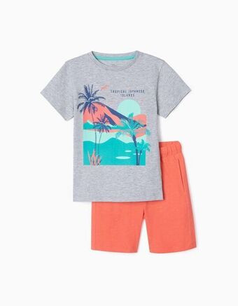 Zippy T-shirt + calções para menino 'tropical islands', cinza/coral promoção
