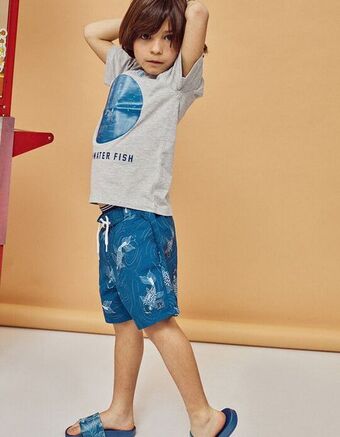 Calções de banho estampados upf 80 para menino 'fish', azul