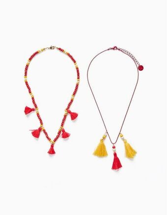 Zippy 2 colares com missangas e borlas para menina, vermelho/amarelo promoção