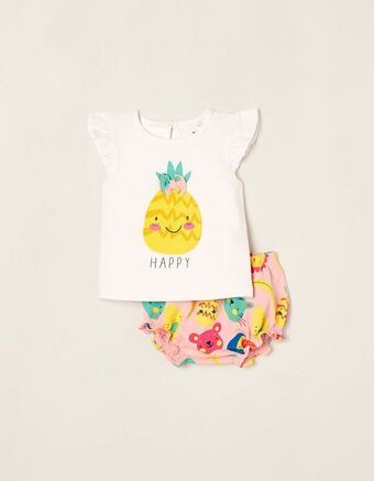 Zippy T-shirt + calções de algodão para recém-nascida 'happy', branco/rosa promoção