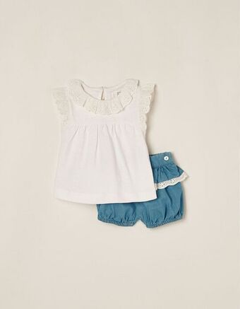 Zippy Blusa + calções para recém-nascida, branco/azul promoção