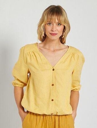 Kiabi Blusa de linho com gola em bico promoção