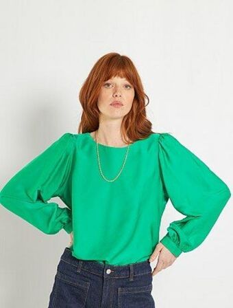 Kiabi Blusa acetinada de manga de balão promoção