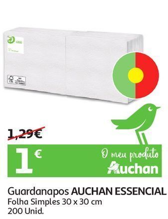 Auchan Guardanapos auchan essencial:folha simples 30x30cm 200un promoção