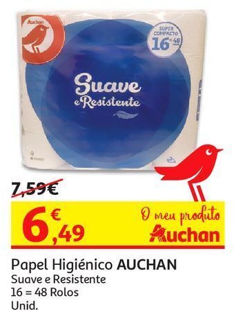 Auchan Papel higiénico auchan:suave e resistente 2f 16=48r promoção