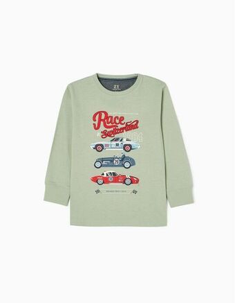 Zippy T-shirt de manga comprida em algodão para menino 'race', verde promoção