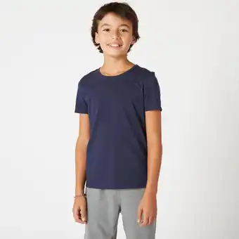 Decathlon T-shirt básica de ginástica algodão para criança azul promoção