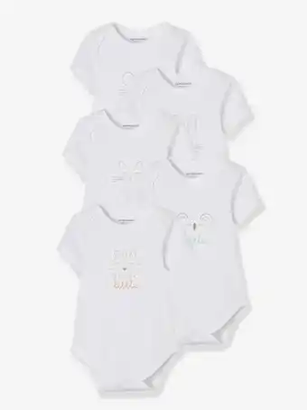 Lote de 5 bodies em puro algodão, estampado gráfico, mangas...
