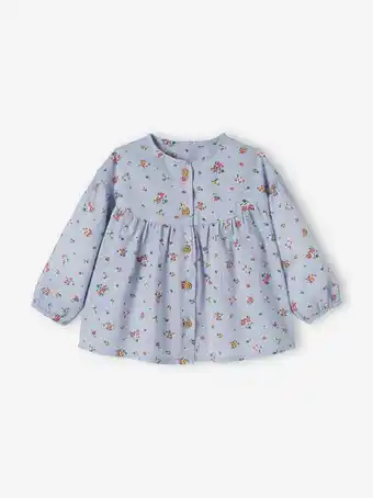 Vertbaudet Blusa às flores de mangas compridas, para bebé - azul medio... promoção