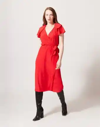 Naf Naf Vestido midi fluido color rojo promoção