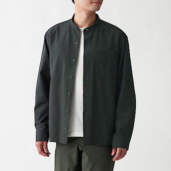 Muji Washed oxford stand collar shirt promoção