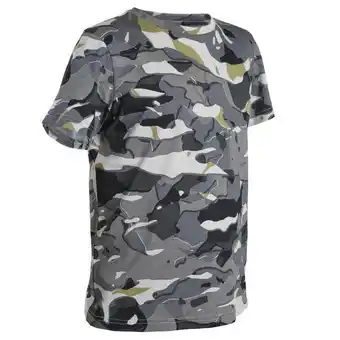 Decathlon T-shirt de caça em algodão 100 criança camuflado woodland cinzento promoção