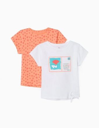 Zippy 2 t-shirts para menina 'postcard', branco/coral promoção