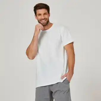 Decathlon T-shirt direita de ginástica e pilates de gola redonda em algodão sportee homem branco promoção