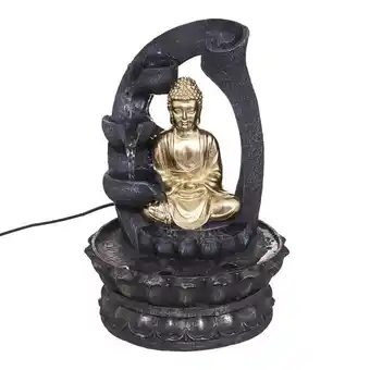 Fonte decorativa preta com buda dourado