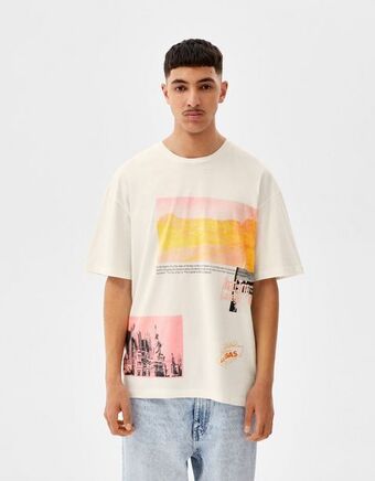 Bershka T-shirt de manga curta com estampado fotográfico promoção