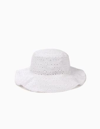 Chapéu para menina com bordado inglês, branco