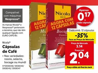 Lidl Cápsulas de café nicola promoção