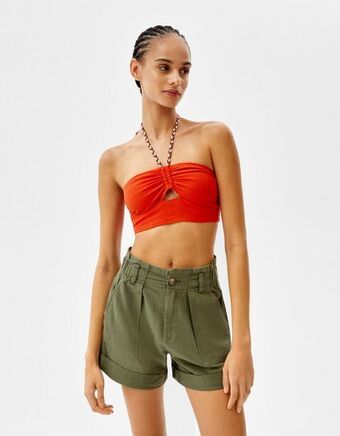 Bershka Calções bermuda cargo corte feminino promoção