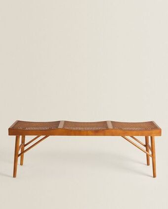 ZARA HOME Banco madeira e ratã promoção