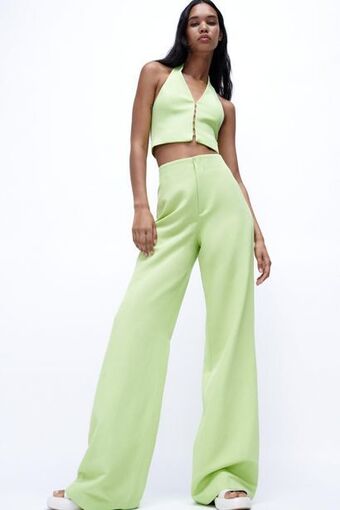 ZARA Calças full length com linho promoção