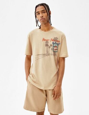 Bershka T-shirt manga curta easy fit estampado promoção