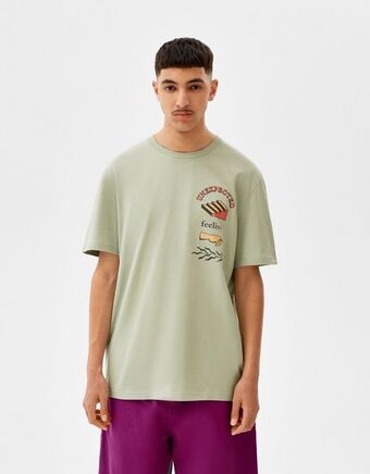 Bershka T-shirt manga curta casual fit estampado promoção
