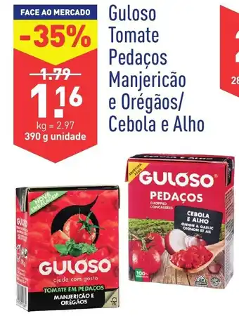 ALDI Guloso Tomate Pedaços Manjerição e Orégãos/ Cebola e Alho 390g promoção