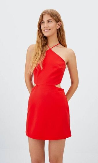 Stradivarius Vestido curto halter com cut outs promoção