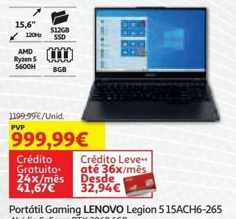 Auchan Portátil gaming lenovo legion 5 15ach6-265 promoção