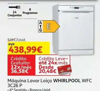 Auchan Maquina lavar loiça whirlpool wfc 3c26 p promoção