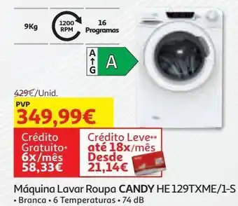 Auchan Maquina lavar roupa candy he 129txme/1-s promoção