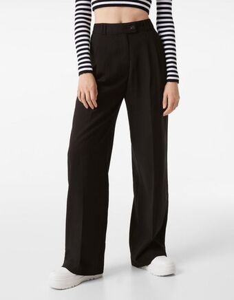 Bershka Calças wide leg fluido presilhas promoção