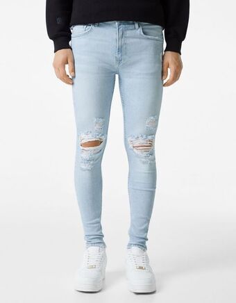 Bershka Jeans super skinny fit com rasgões promoção