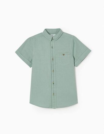Zippy Camisa de manga curta em algodão e linho para menino, verde promoção