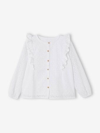 Vertbaudet Blusa em bordado inglês, para menina - branco claro liso promoção